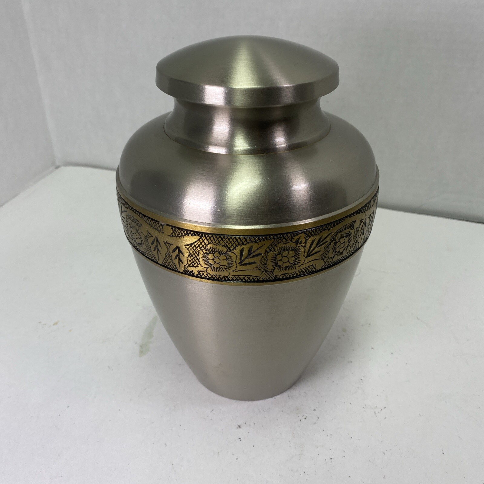 Pewter Finish Adult Large Metal Cremation Urn – Solid Brass- Screw top lid