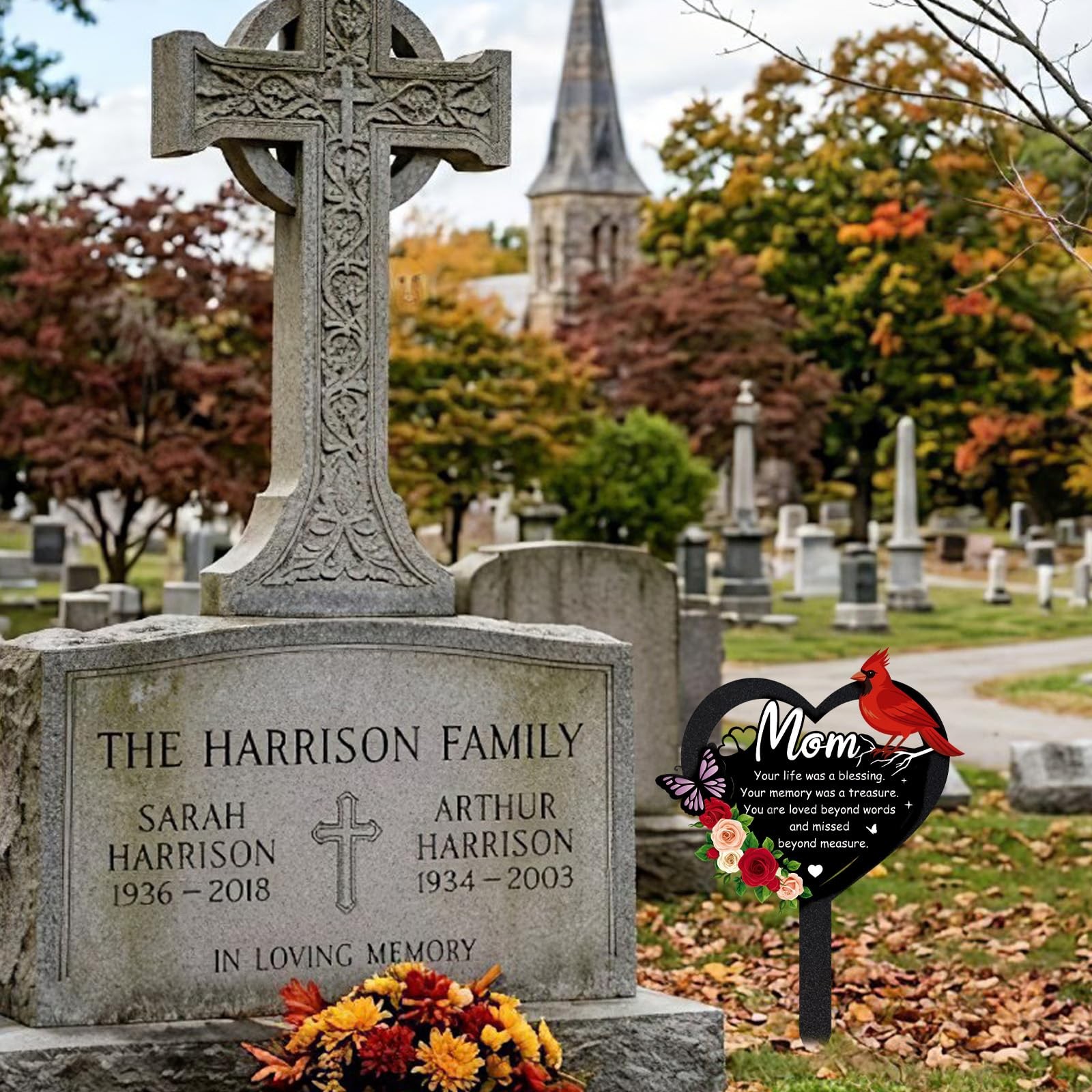 Grave Decorations for Cemetery – Memorial Metal Heart Cardinal Stakes Outdoor