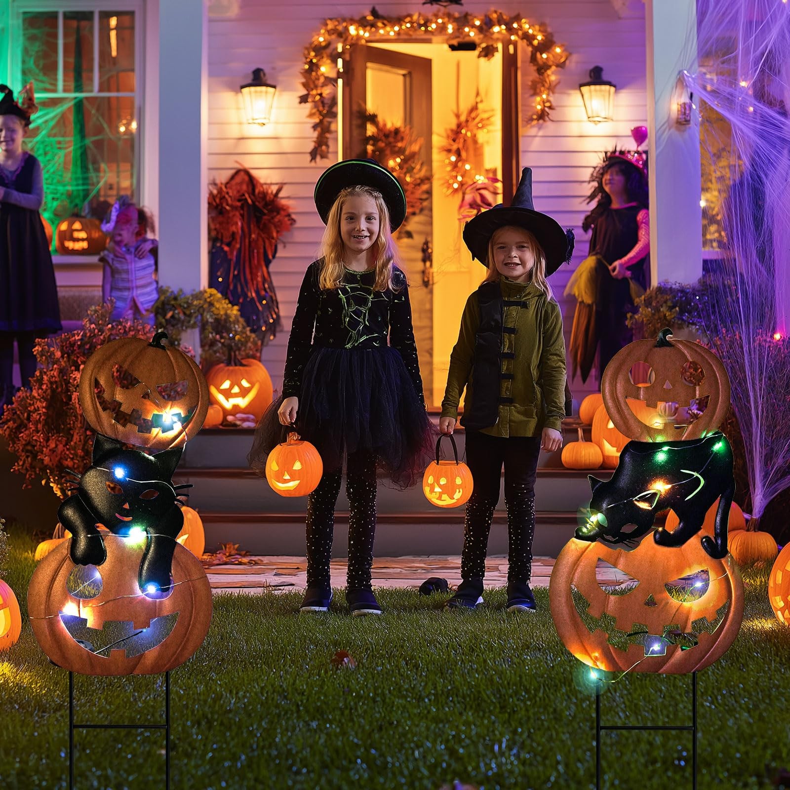 Halloween Decorations Solar Lights, 2 Pack Outdoor Waterproof Metal Pumpkin S…