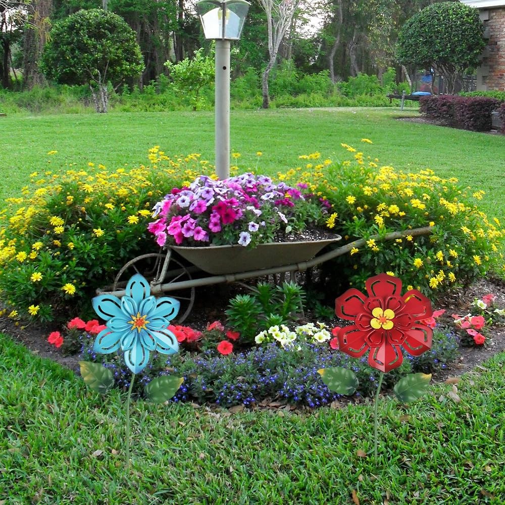 Metal Flower Decorative Garden Stakes, 2 Pack 22″ Outdoor Garden Decor with S…