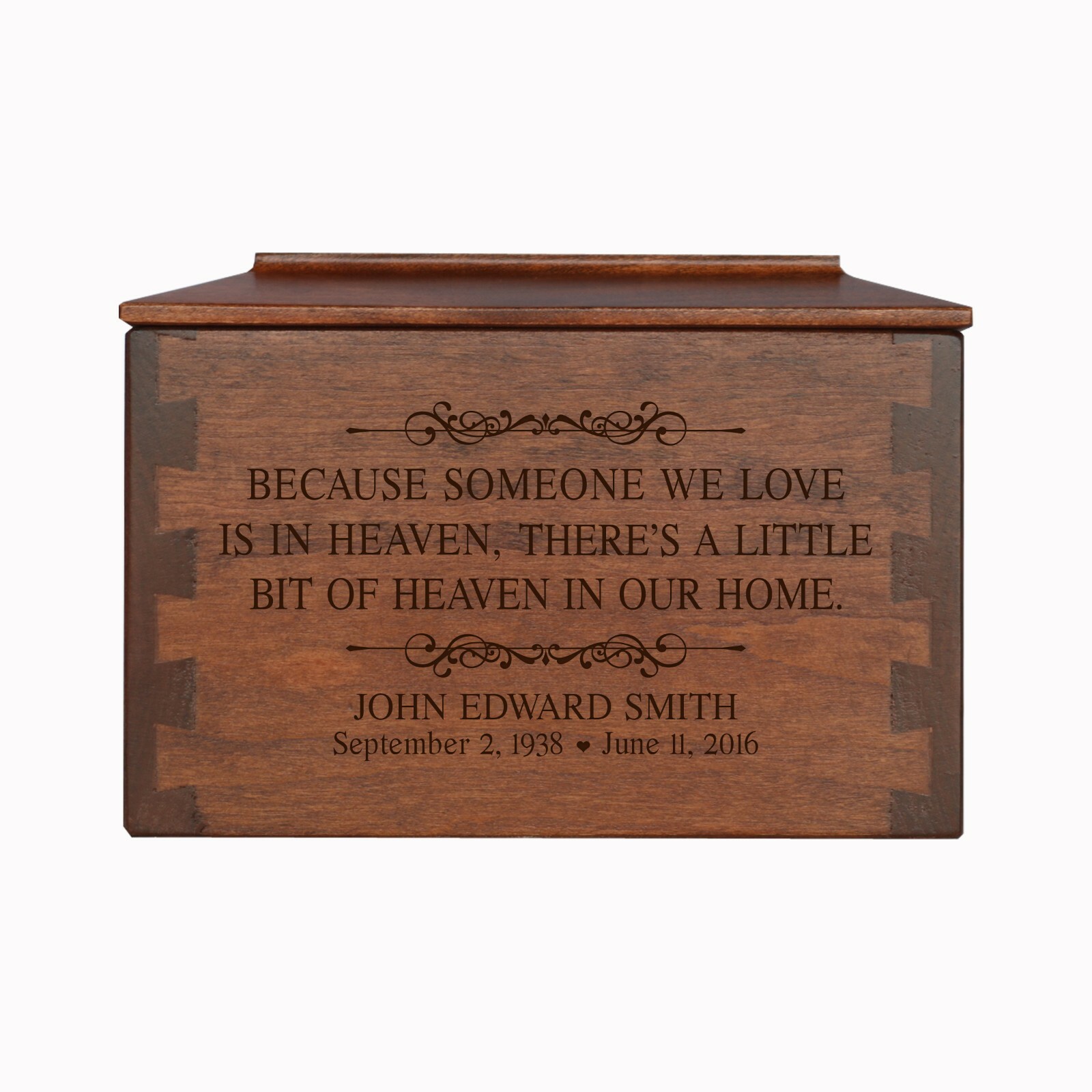 Custom Engraved Dovetail Cremation Urn Box for Human Ashes 7.75″ Because Someone