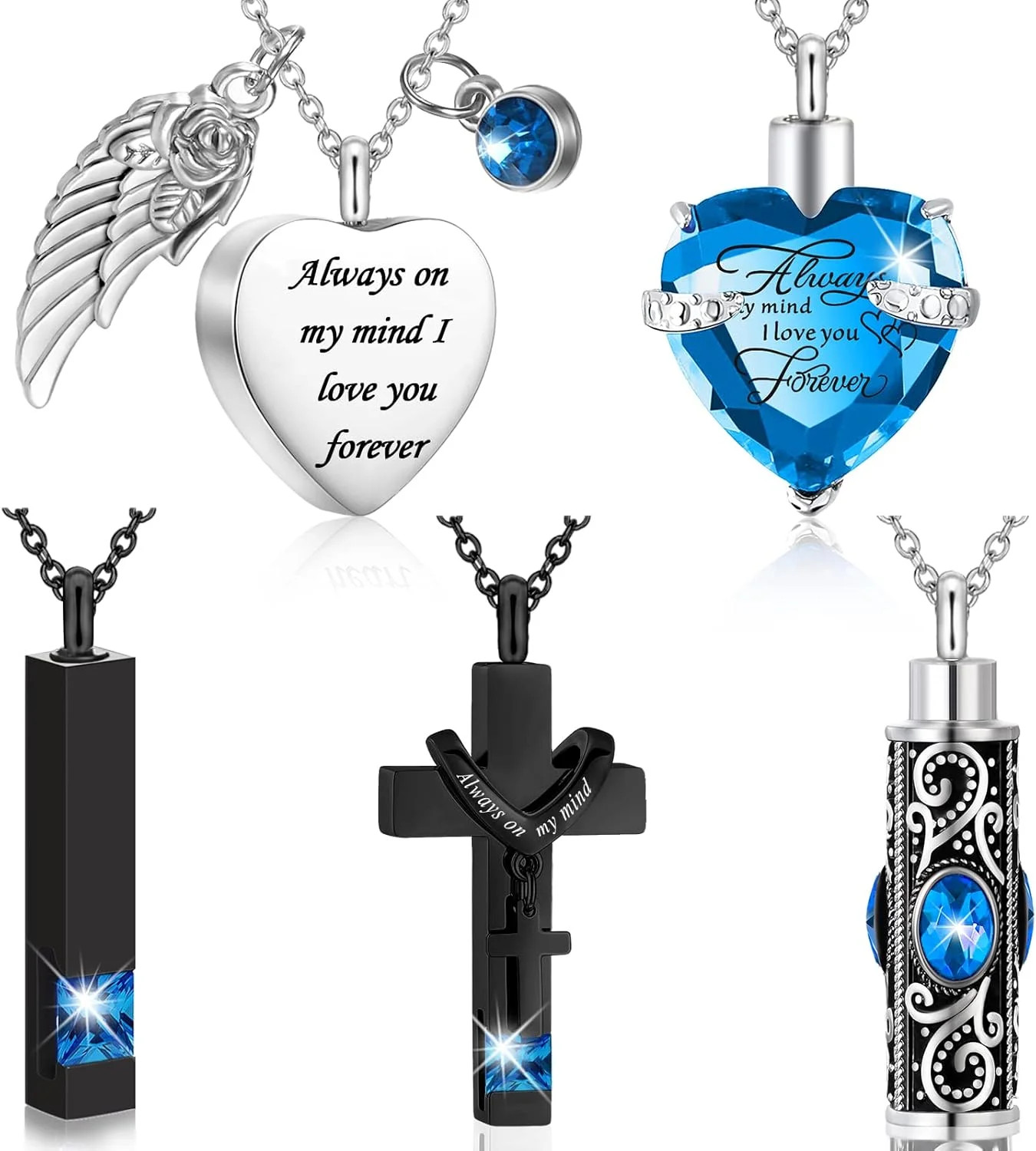 Fumete 5 Pcs Urn Necklace for Ashes Cremation Jewelry Necklace Set for Ashes Mem