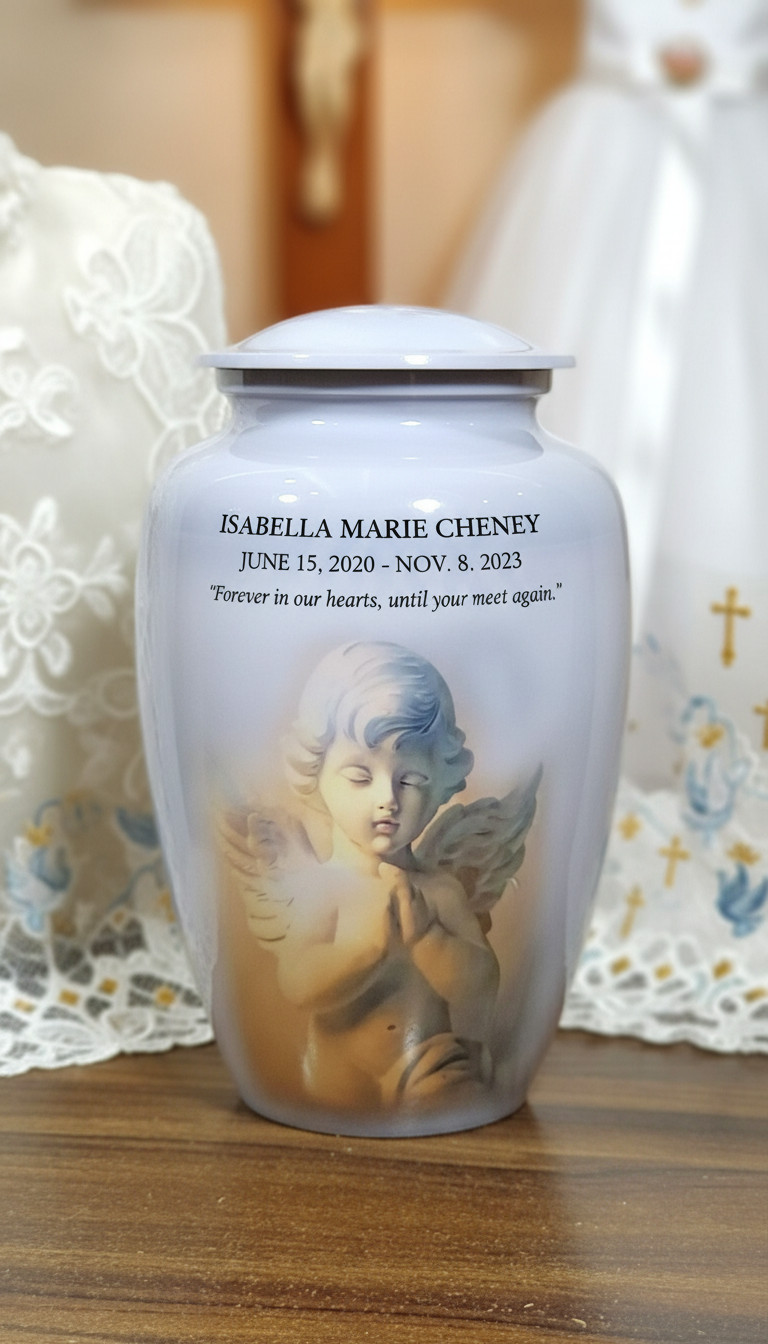 Personalized Cremation Urn with Guardian Angel Design – Elegant Memorial Urn