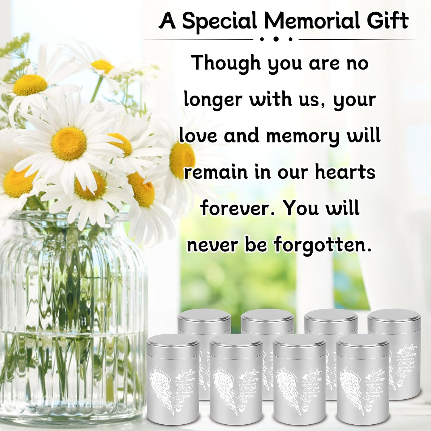 Mini Urns for Human Ashes Set of 8, Small Silver Angel Wings Keepsake Urns for A