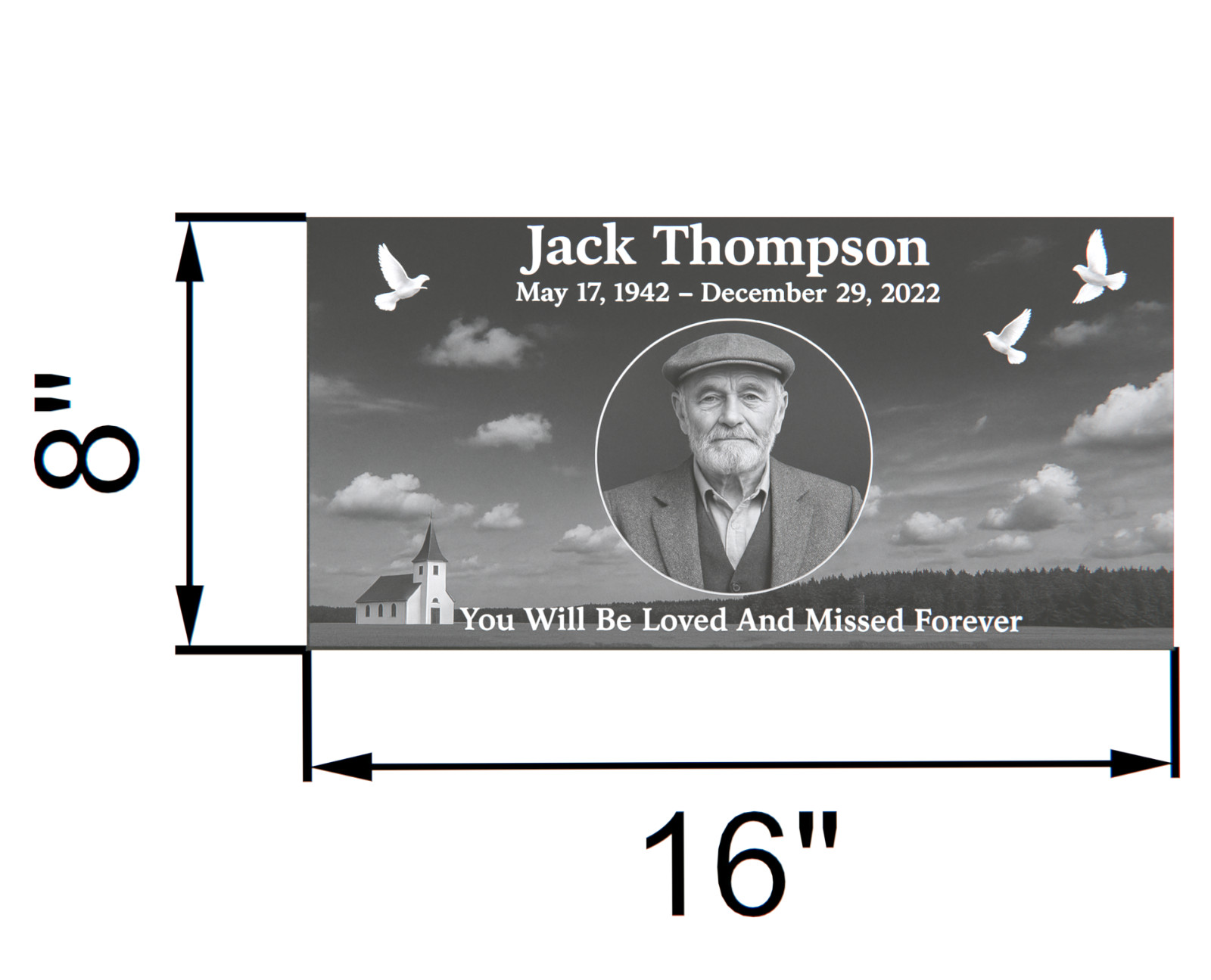 Custom Black Granite Grave Marker 16″x8″ – Flat Headstone with Background