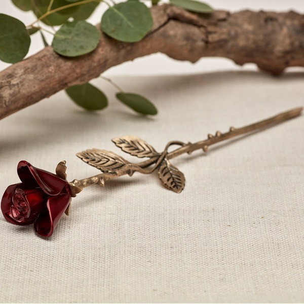 New, Solid Brass Crimson Threaded Rose Keepsake Funeral Cremation Urn For Ashes