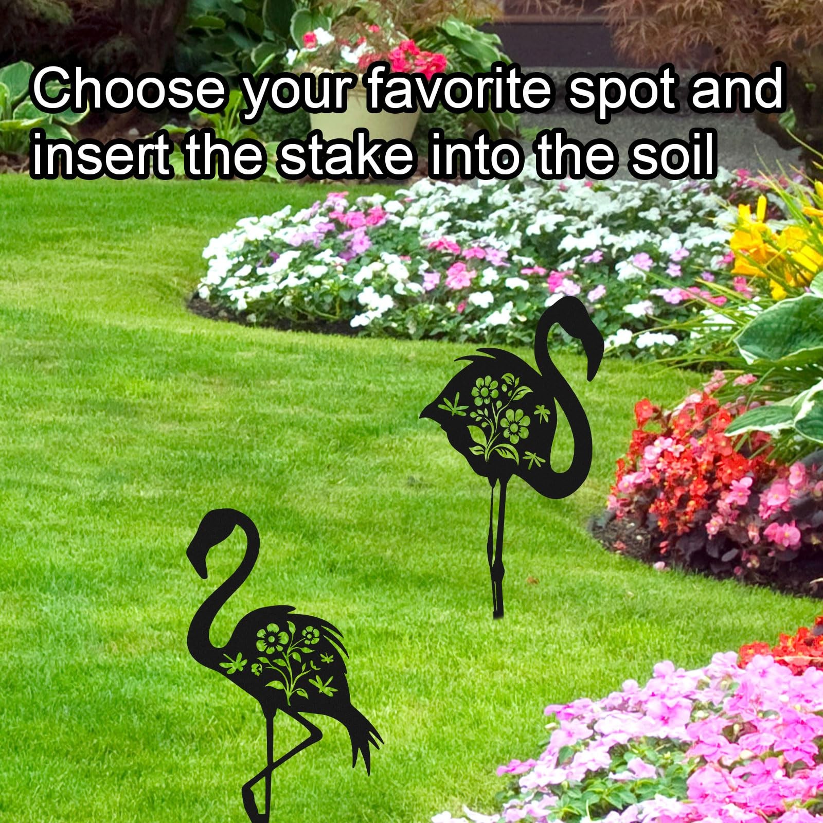 2pcs Flamingo Metal Yard Stakes, Whimsical Flamingo Yard Decor Black Decorati…
