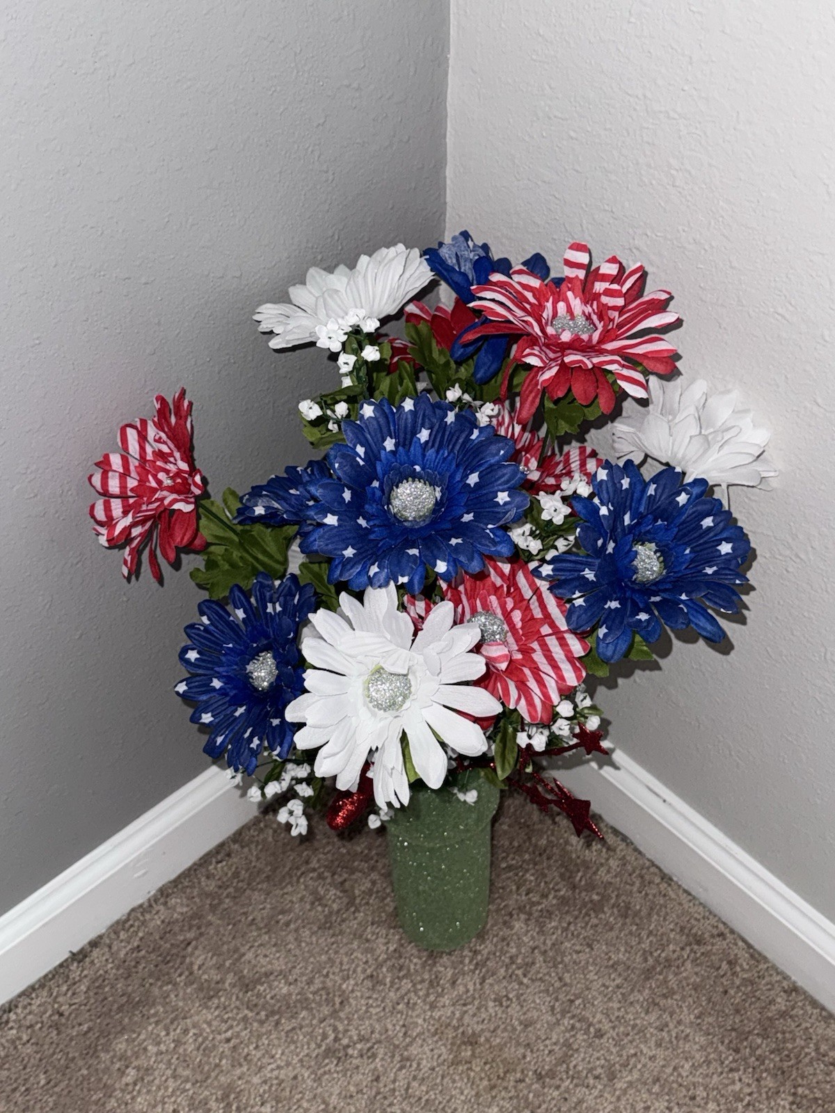 Artificial Patriotic Red White And Blue Cemetery Flower Arrangement
