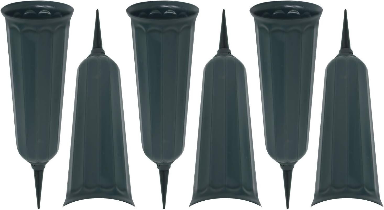 Weather-Resistant Floral Vase Set – 7-Inch Memorial Vases with Stakes, Pack of 6