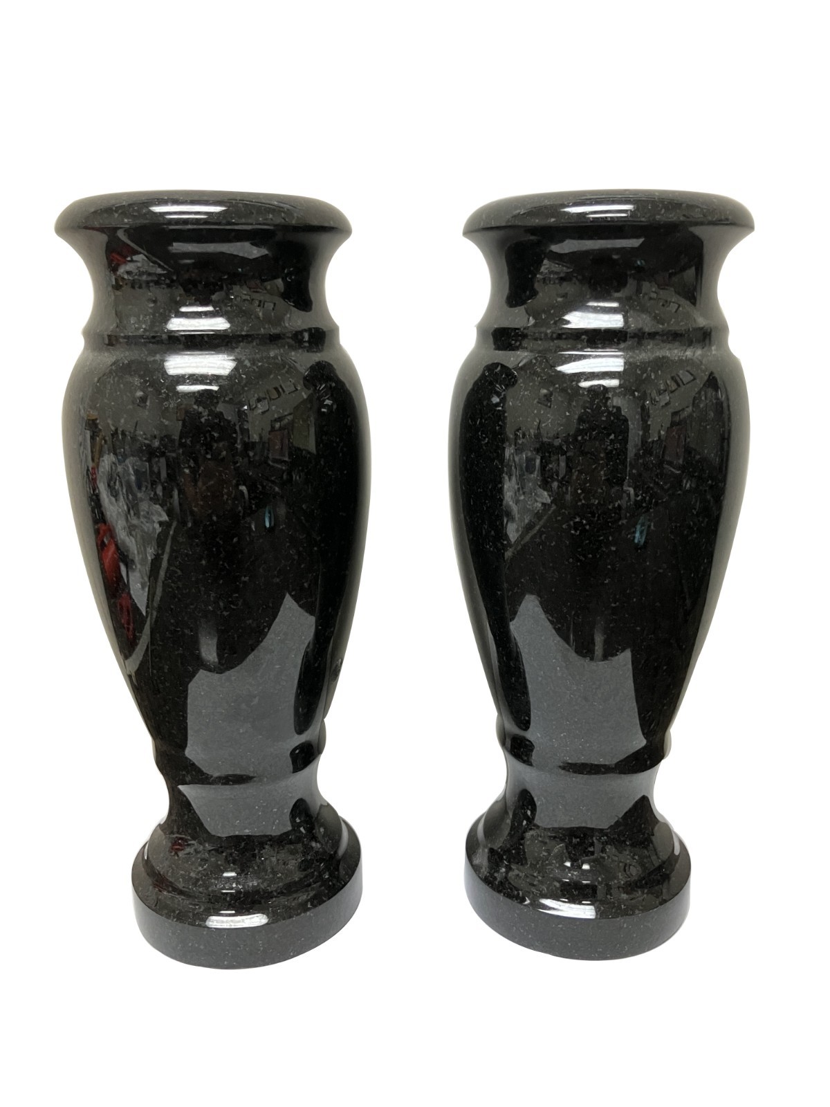 2 Black Granite Vases Monument Cemetery Gravestone Memorial Flower 10×4-G