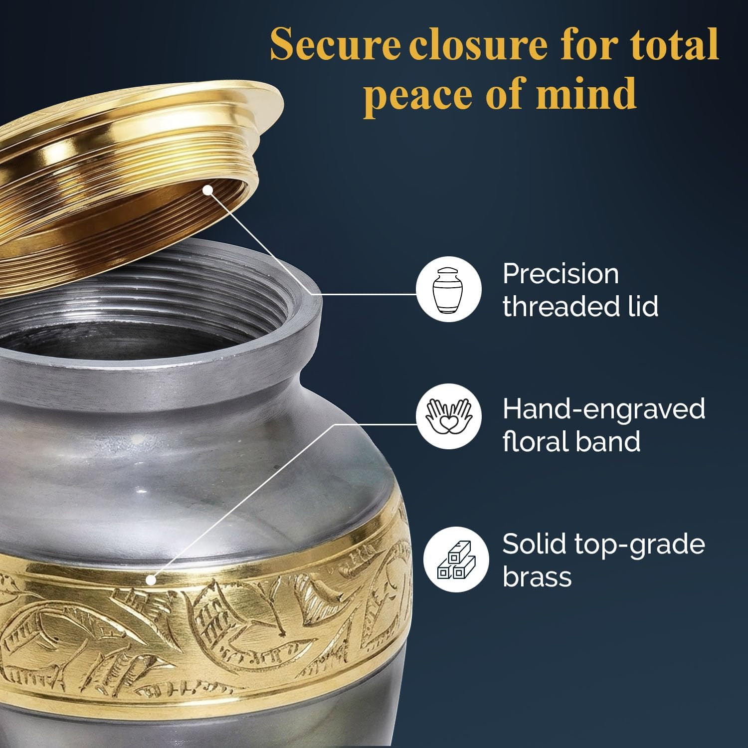 Small Urns for Human Ashes with Velvet Heart Case – Brass Hand Engraved – Mini M