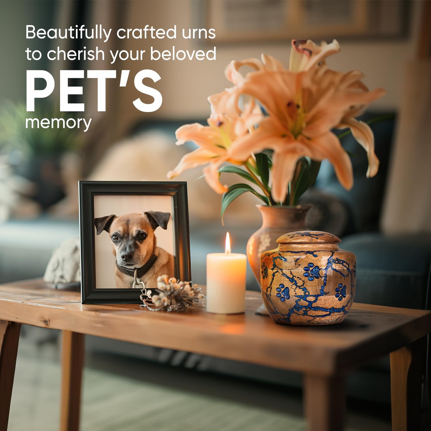 Wood Pet Urns for Dog/Cat Ashes – Small 10 Cu/in Resin Decorative Urn for Ash…