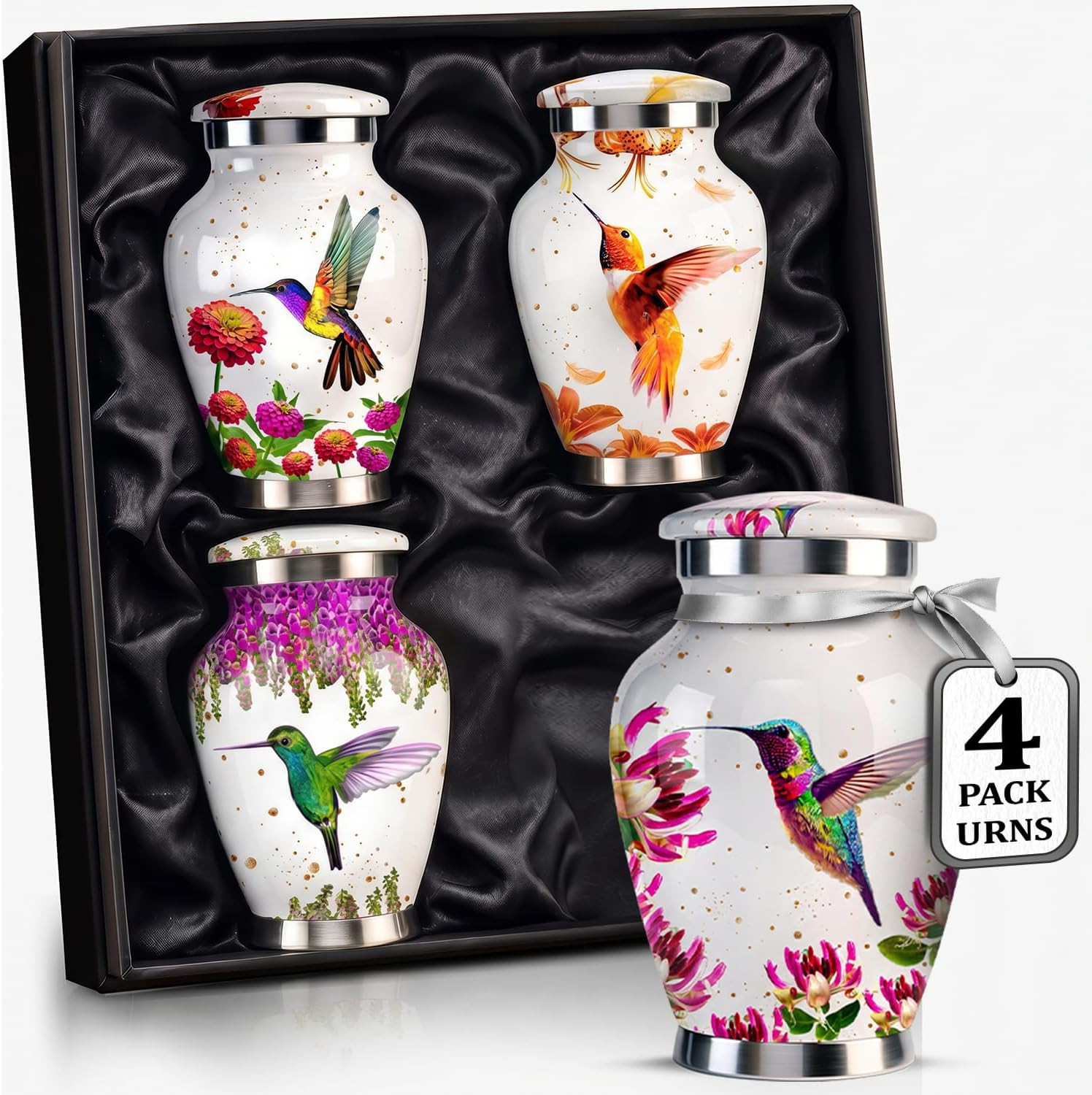 Small Urns for Human Ashes Set of 4 – Hummingbird Urns for Male & Female – Mini