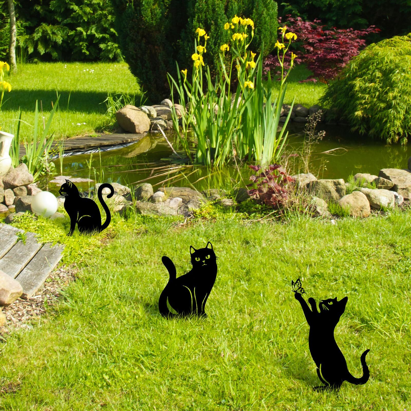 Tandefio 6 Pcs Metal Cat Garden Decor Black Cat Silhouette Yard and Lawn Deco…