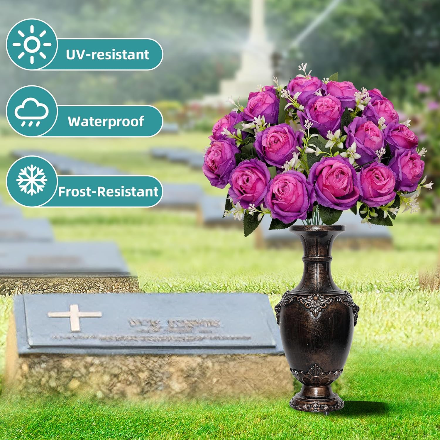 Memorial Grave Vase Ground Spikes Bronze Cemetery Headstone Flower 1 PCS