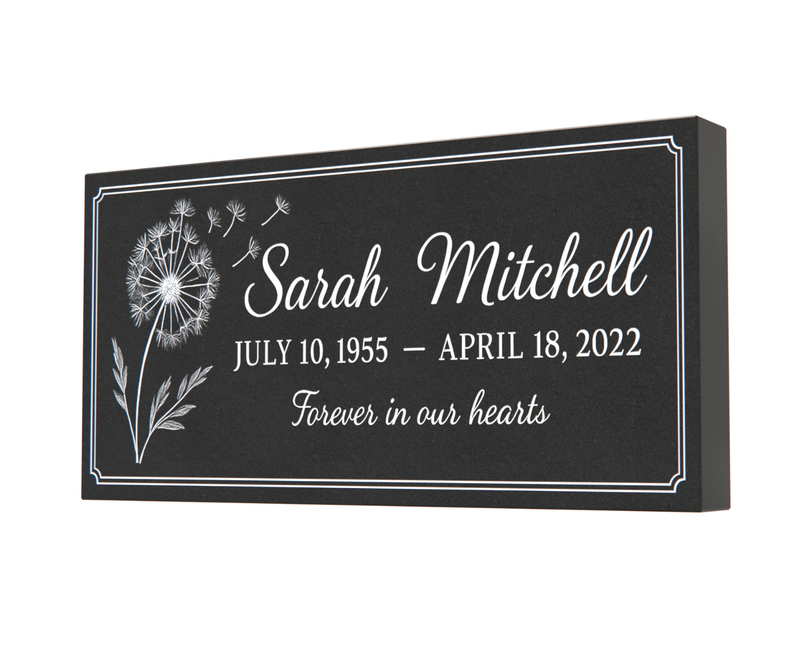 Custom Black Granite Headstone 28x14x3 – Dandelion Design