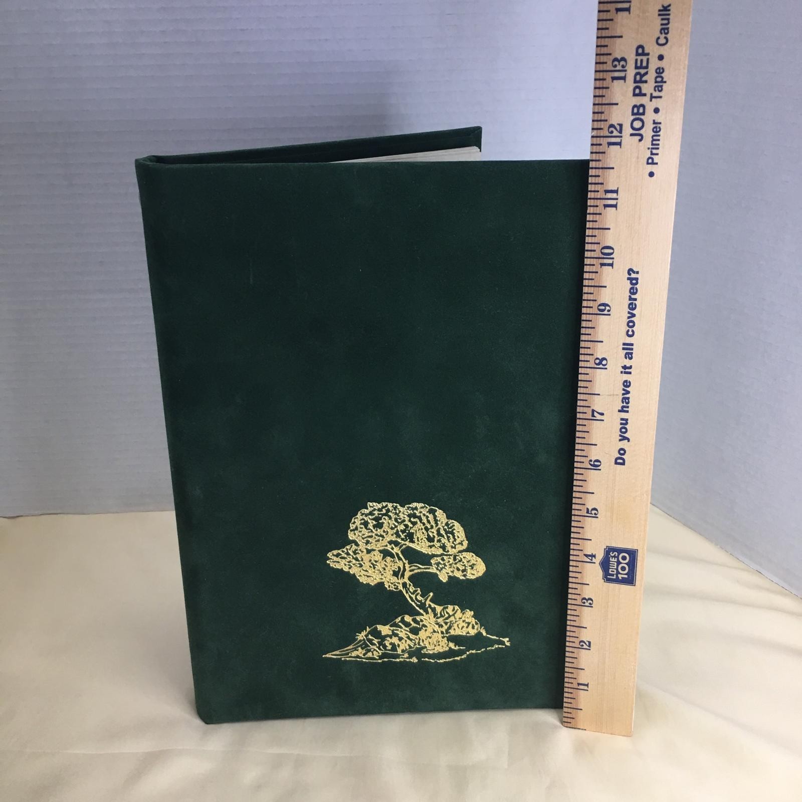 Green Velvet Funeral Guest Book Tree of Life 6 Ring Memorial Register