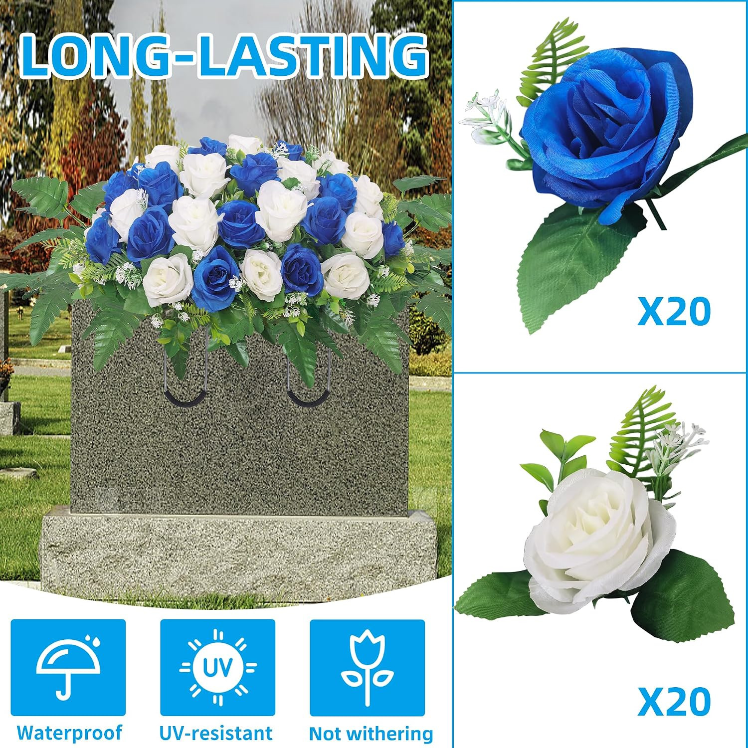 Dark Blue Artificial Flower Saddle for Cemetery Headstone Decorations