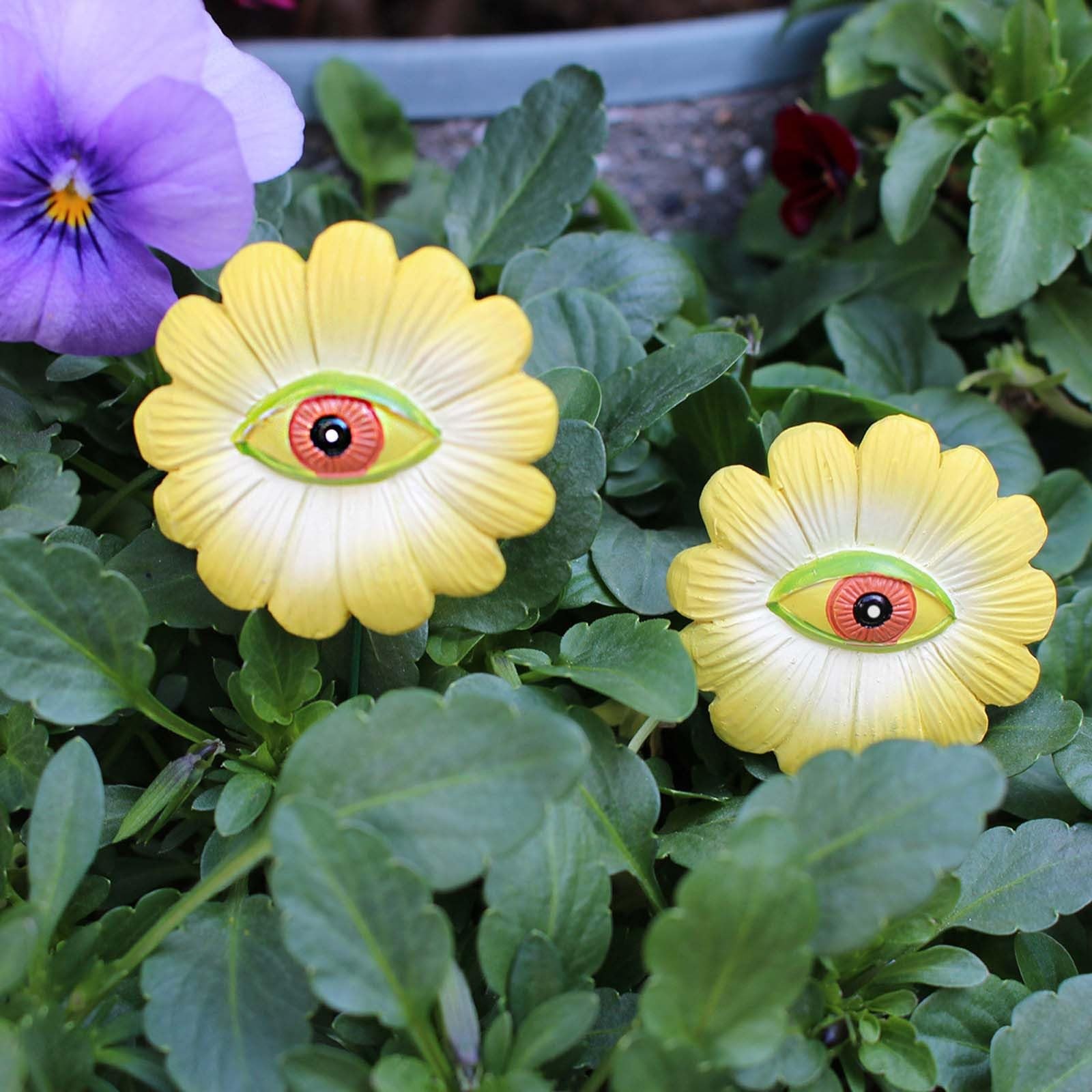 6PCS Resin Plant Eyes Stakes 5.5inch Novelty Rose Sunflower Green Leaves Plan…