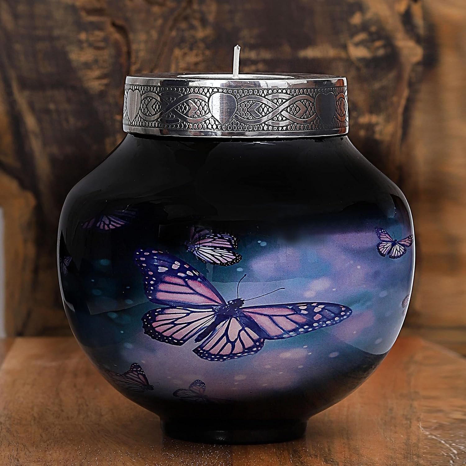 Lovely Black Butterfly Cardinal Couple Bird Candle Urn – Keepsake Urn for Human