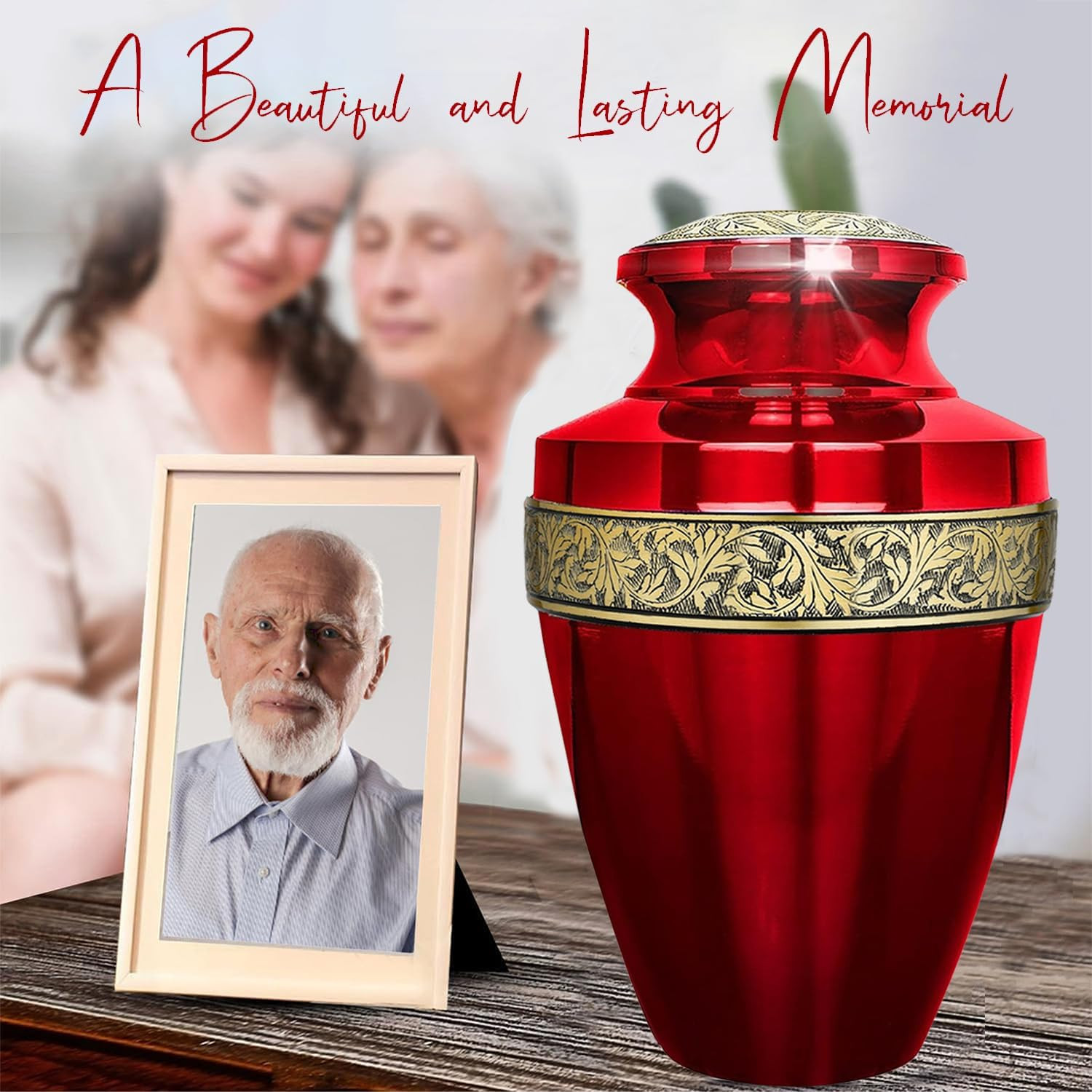 Elegant Red & Gold Urn Set for Adults | 6 Urns + Ash Necklace Included