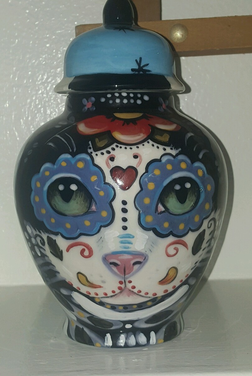 Custom DAY of the DEAD SMALL cat urn for ashes PETS dog urn Cats ALL animals DOD