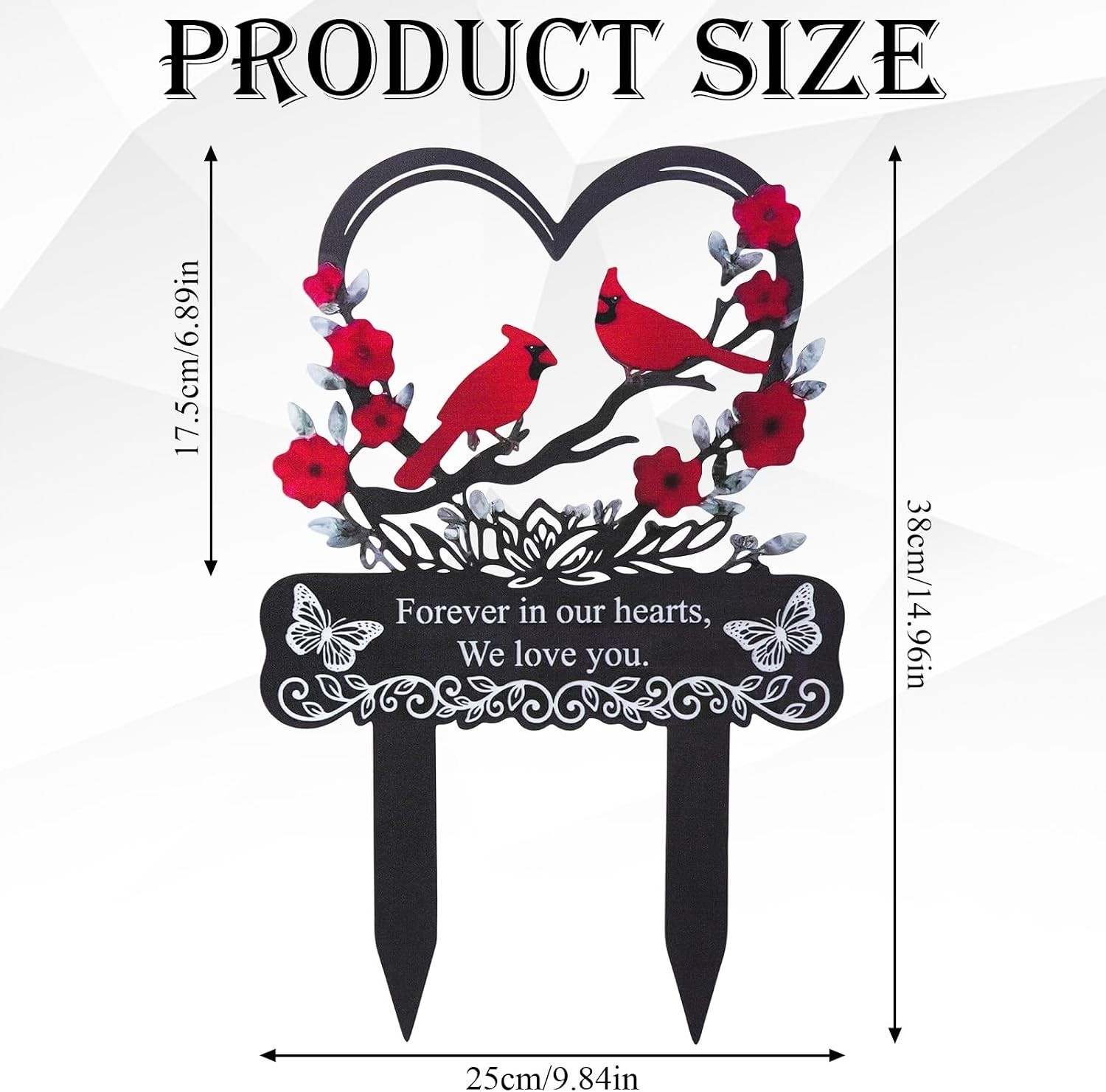 Elegant Metal Grave Marker with Red Cardinals – Forever in Our Hearts Decor