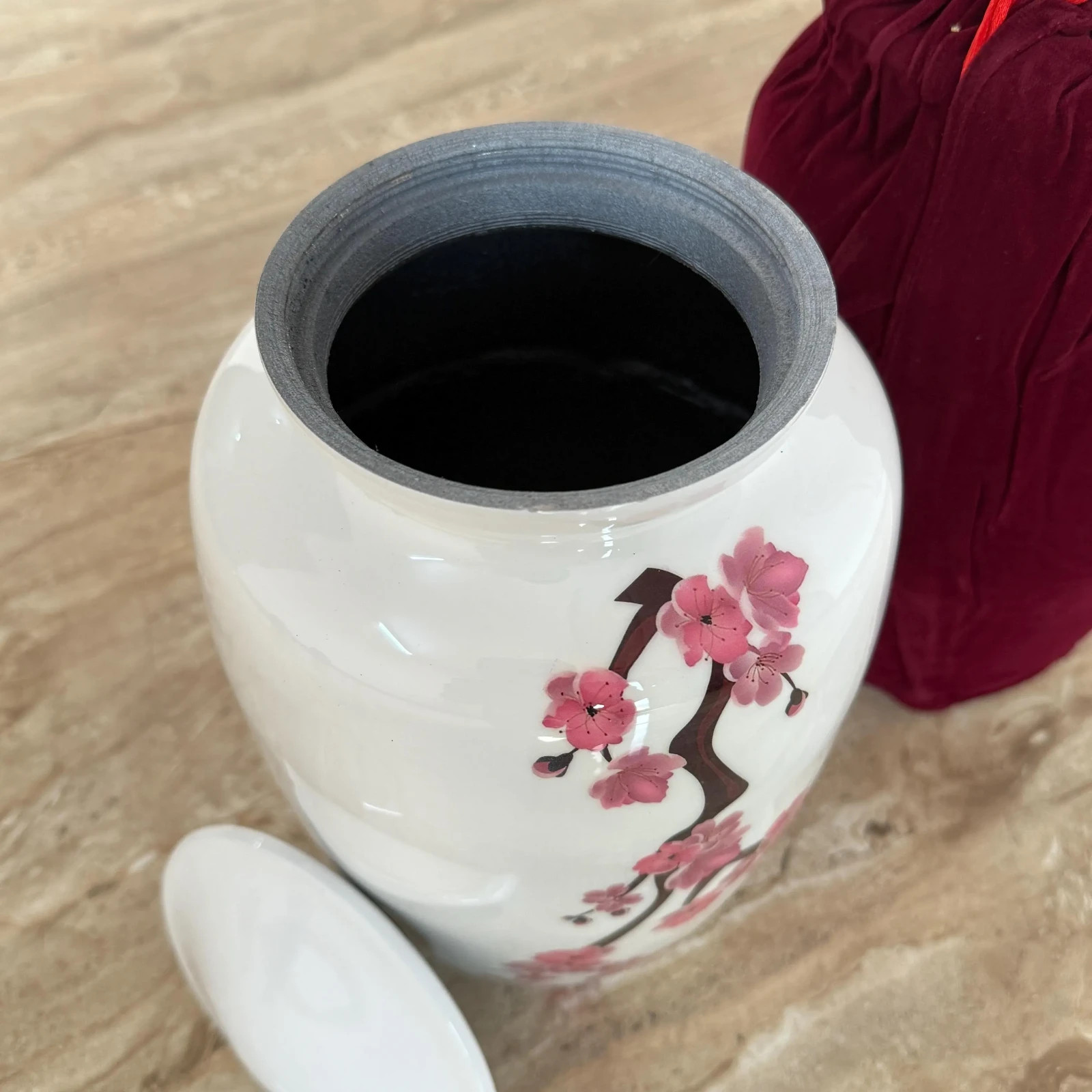Cherry Blossom Cremation Urn, Pink Flowers, Funeral Urn 200 cu in (white)