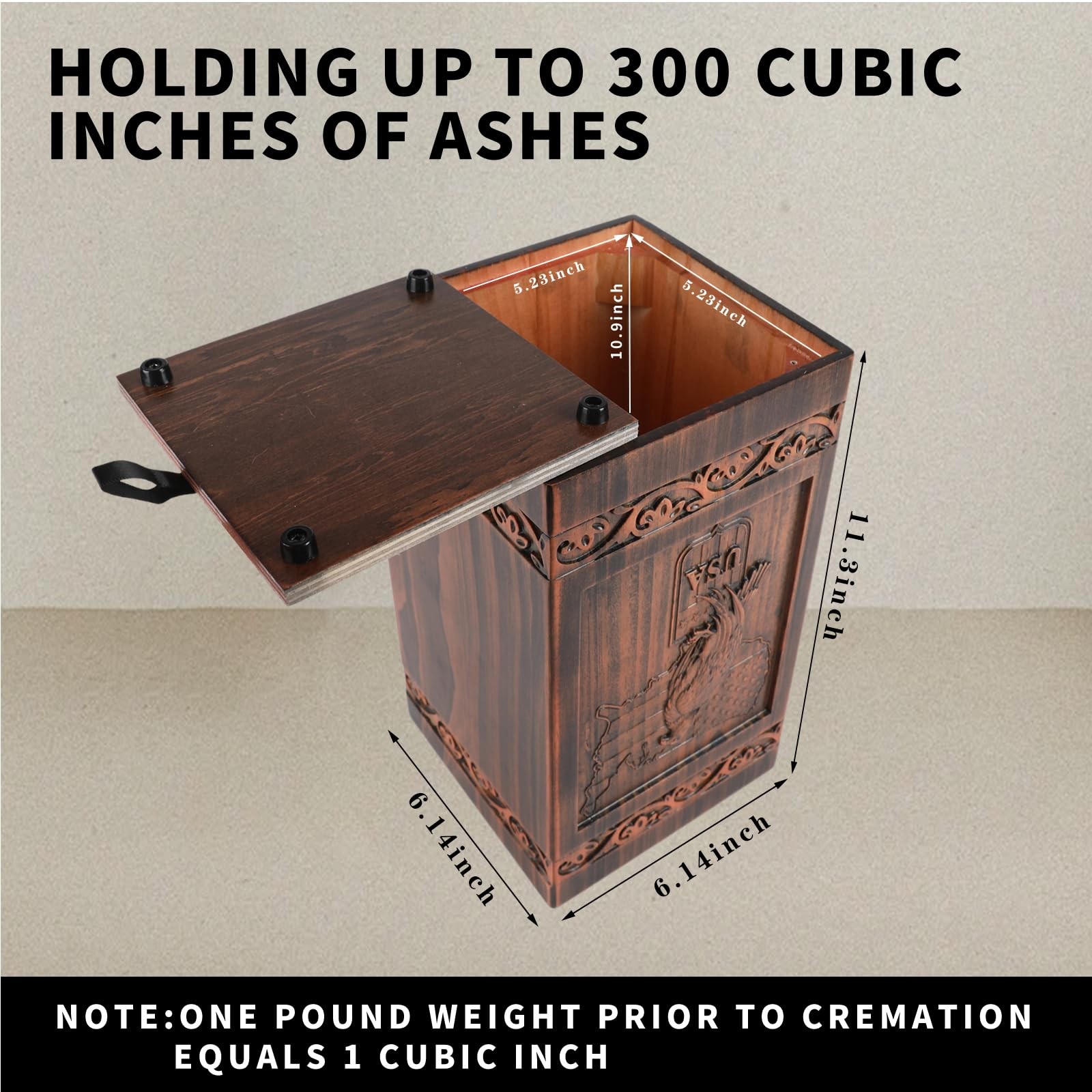 Eagle and American Flag Wooden Urn for Human Ashes Adult – Full Size 300 Cubi…