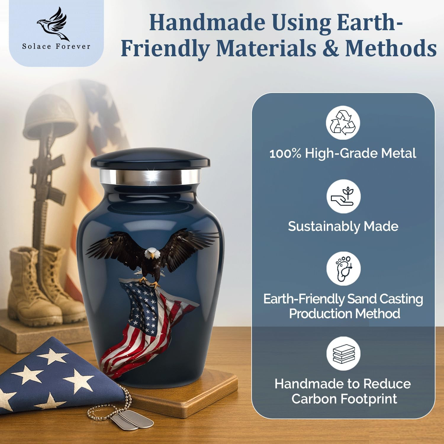 Small Urns for Human Ashes – Patriotic Eagle with US Flag Design – Mini Urn Keep
