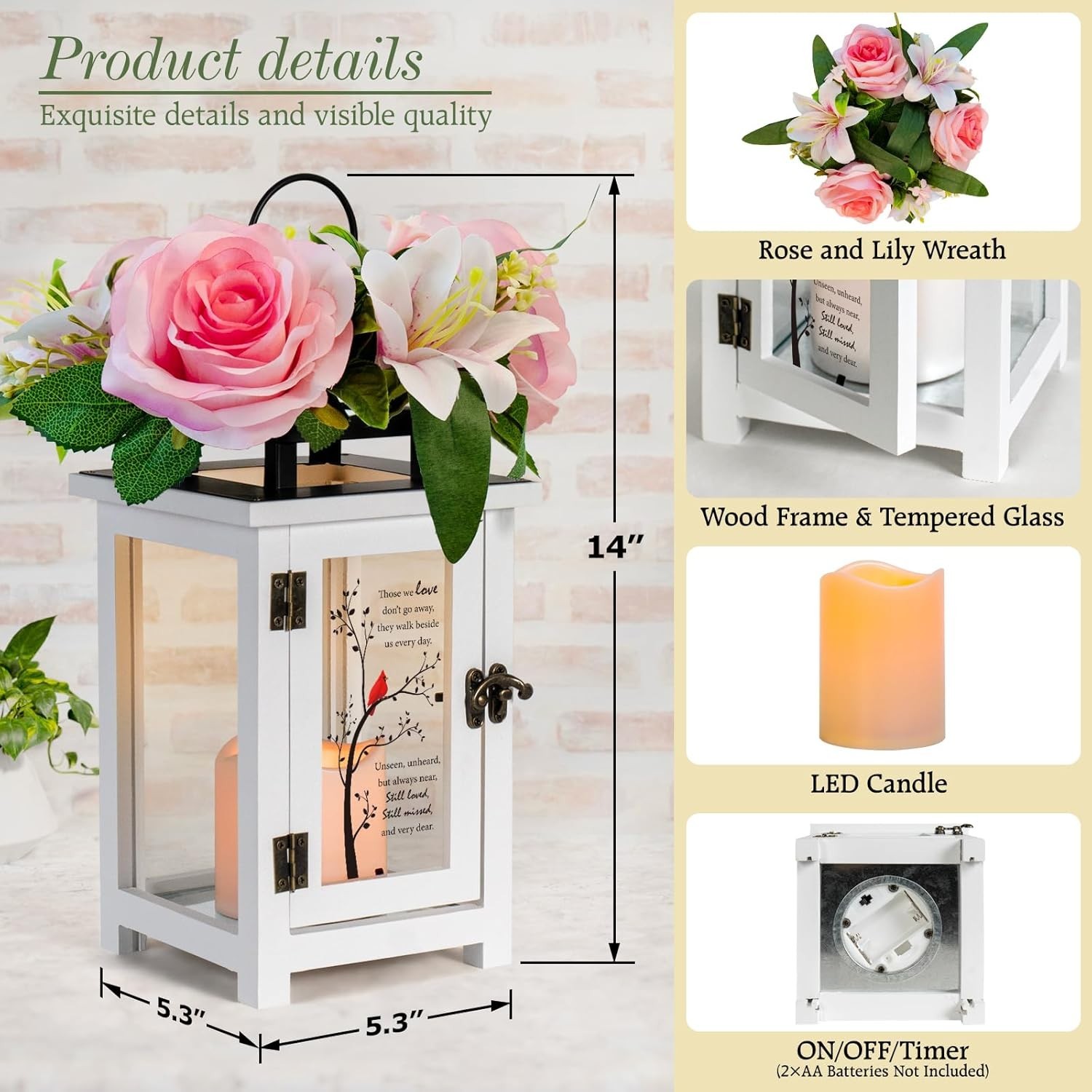 Memorial Lantern with Sympathy Lily Rose Flowers, Sympathy Lantern Bereavemen…