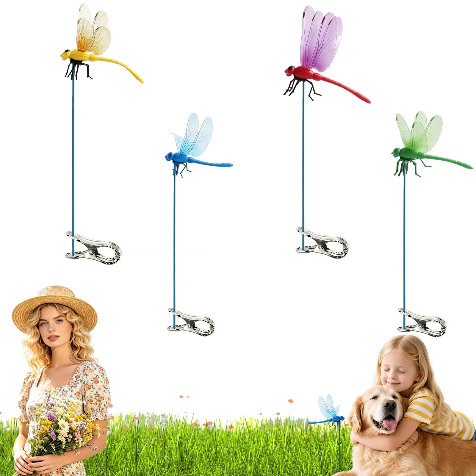 4PCS Dragon Fly Clips for Bugs Repellent,Fake Dragonflies, 3D Dragonfly Clips…