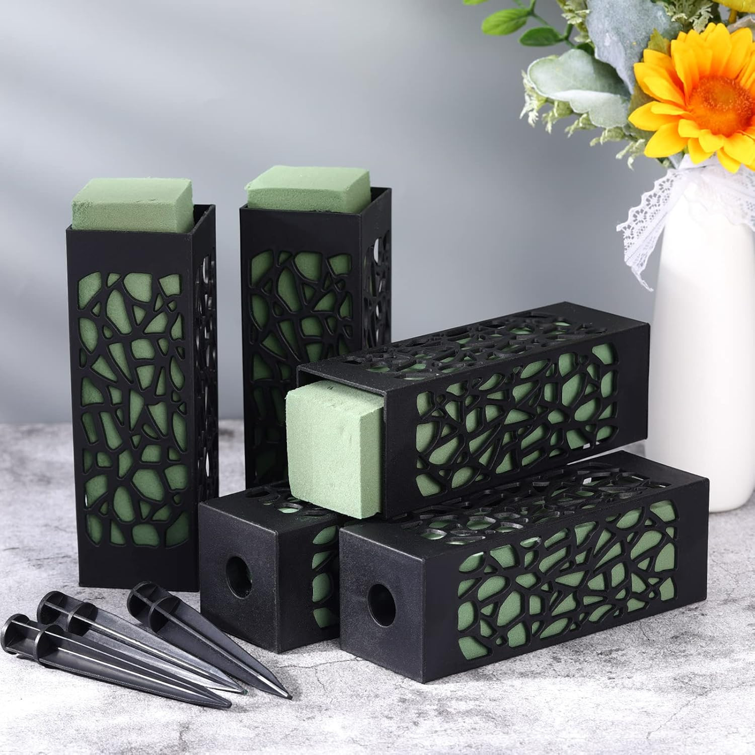 12 Pack 12 Inch Cemetery Vases with Foam Spikes Memorial Cemetery Floral Holder