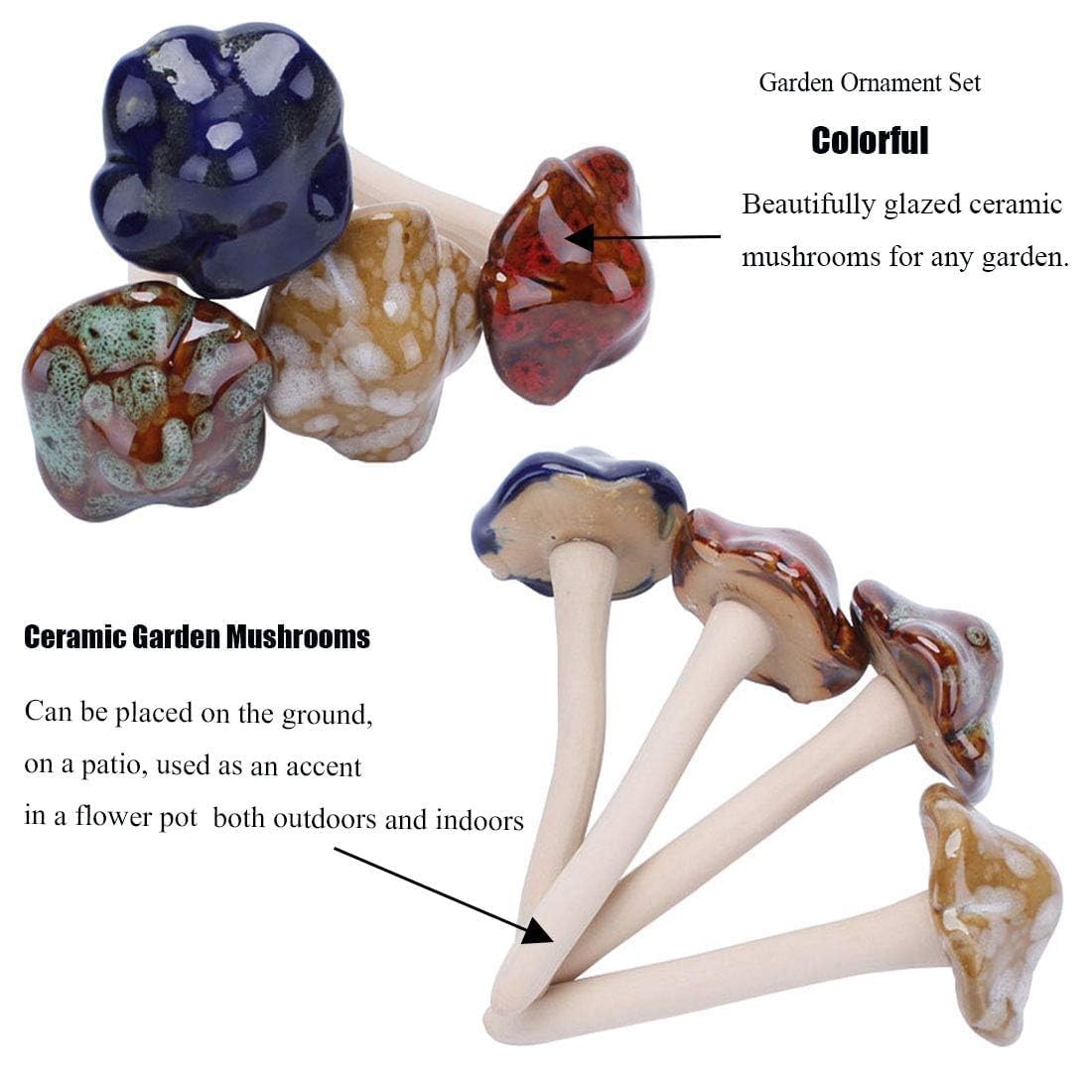 6 Pcs Ceramic Mushroom Garden Decor Pottery Ornament Fairy Garden Figurines