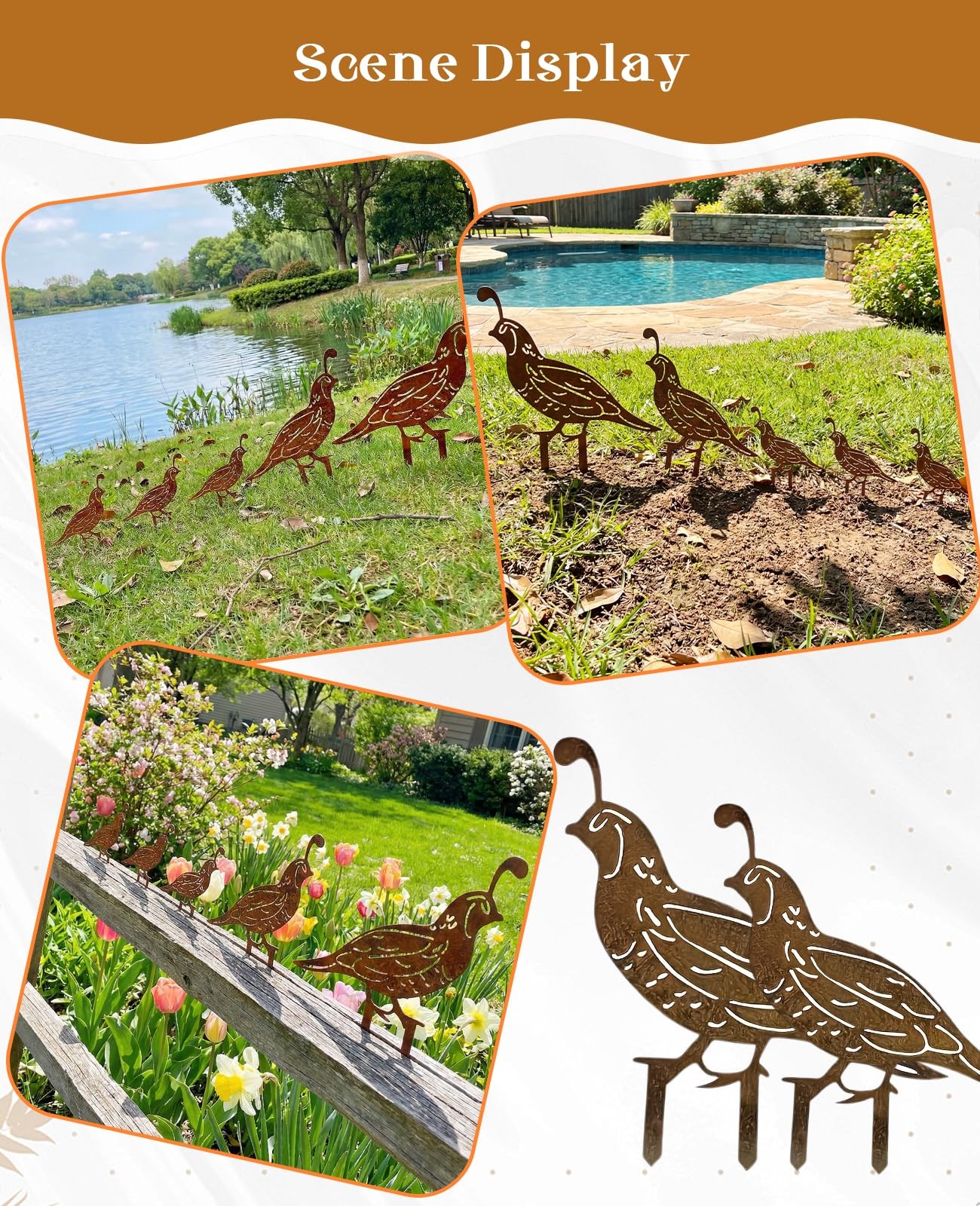 5PCS Metal Quail Yard Art Decor Stakes, Decorative Garden Stakes, Outdoor Cle…