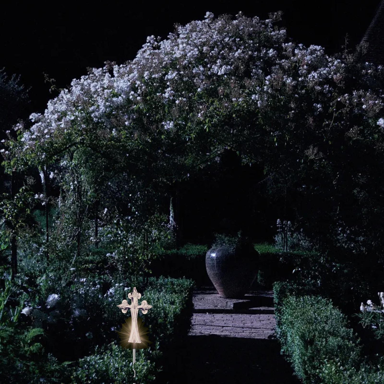 Solar Light Memorial Cross on Stake Religious LED Warm White light 48cm