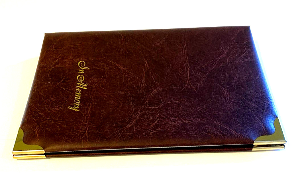 Funeral Guest Book Sign In Memorial Service Brown Gold 10″ x 7.5″ Unused Vintage