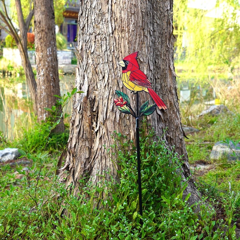 Red Cardinal Garden Stake Metal Bird Decoration for Yard and Flower Bed