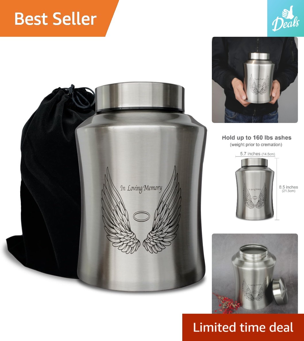 High-Quality Stainless Steel Angel Wings Urn – Elegant Memorial for Loved Ones