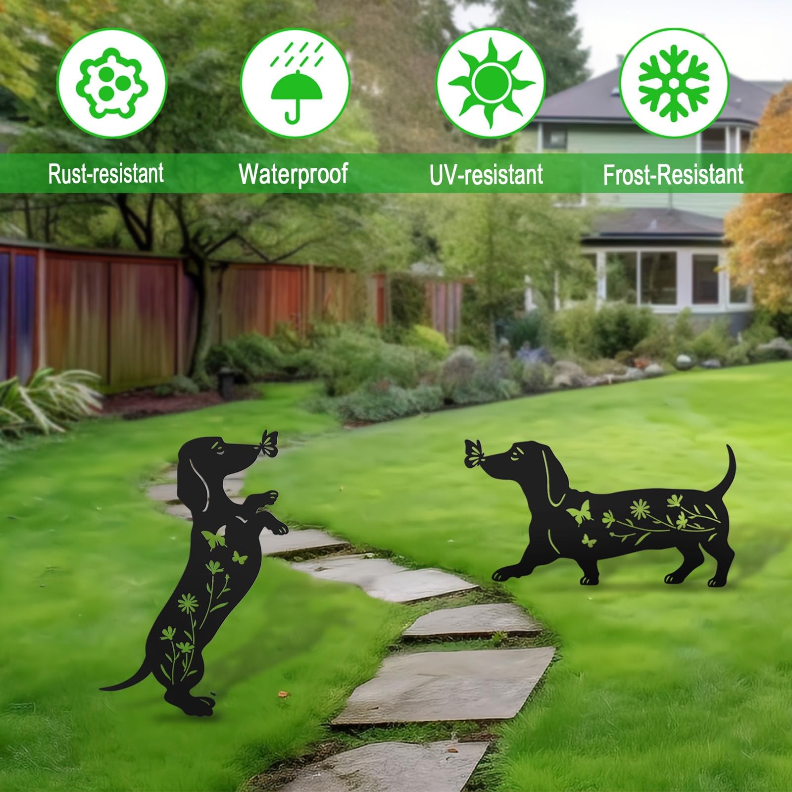 Dachshund Metal Dog Statues Set of 2 Garden Decor for Outdoors, Lawn, Yard