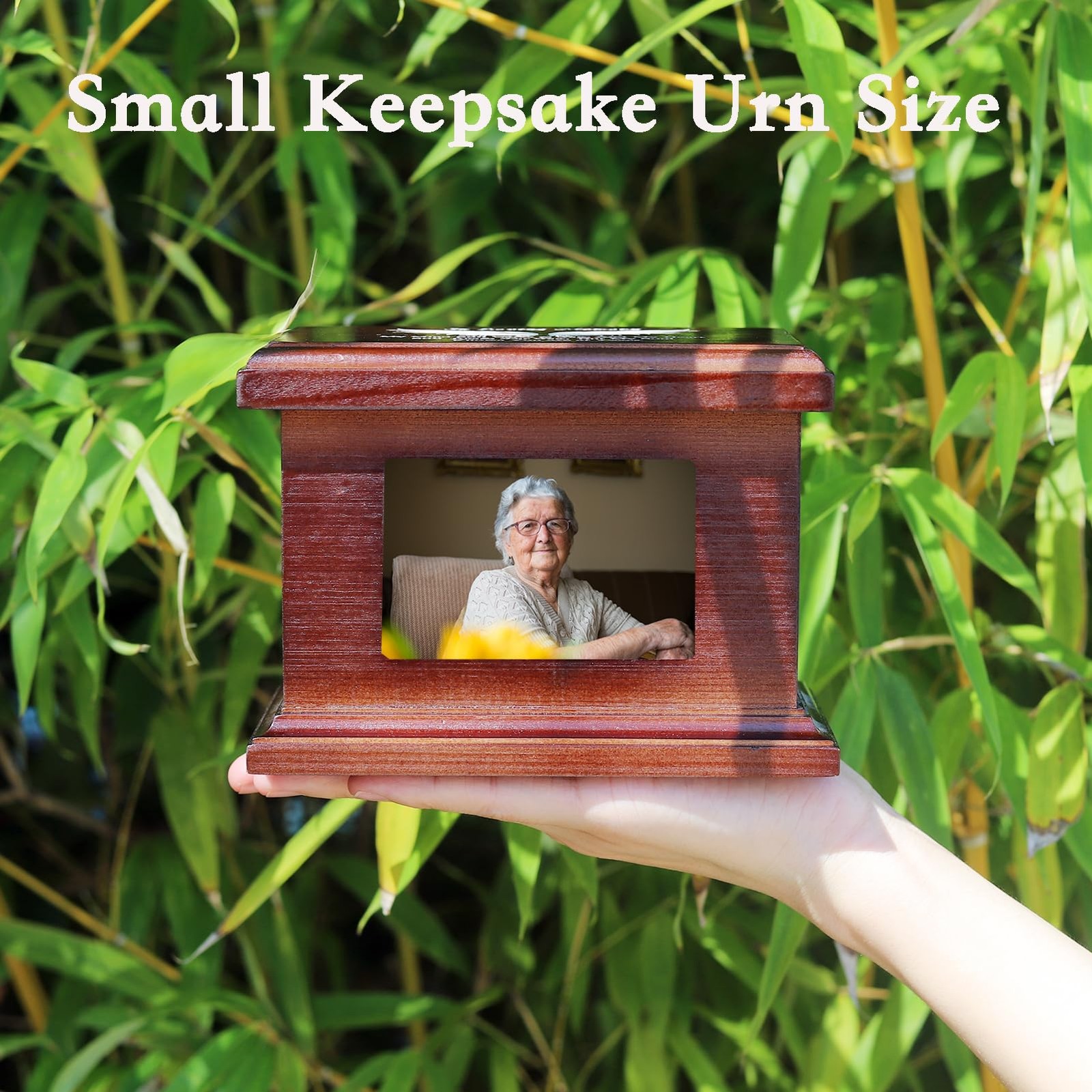 Wooden Memorial Urn 5.5 Inch with 2×3 Photo Frame – Keepsake for Human Ashes