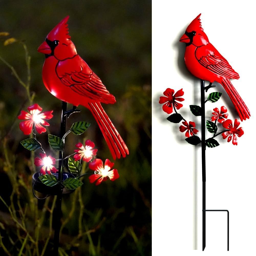 Solar Metal Cardinal Garden Stake Light for Outdoor Yard and Pathway Decor