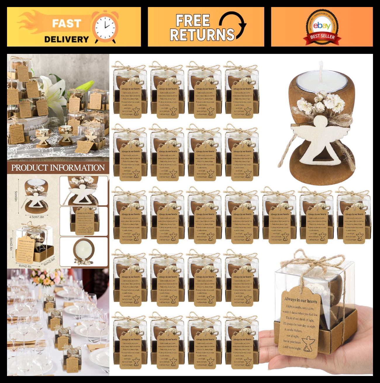 24 Set Memorial Candle Holders – Funeral Keepsakes, Sympathy Gifts, Grief Suppor
