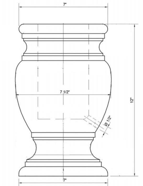 Turned Round Granite Memorial Vase Black 7.5″ x 12″ polished