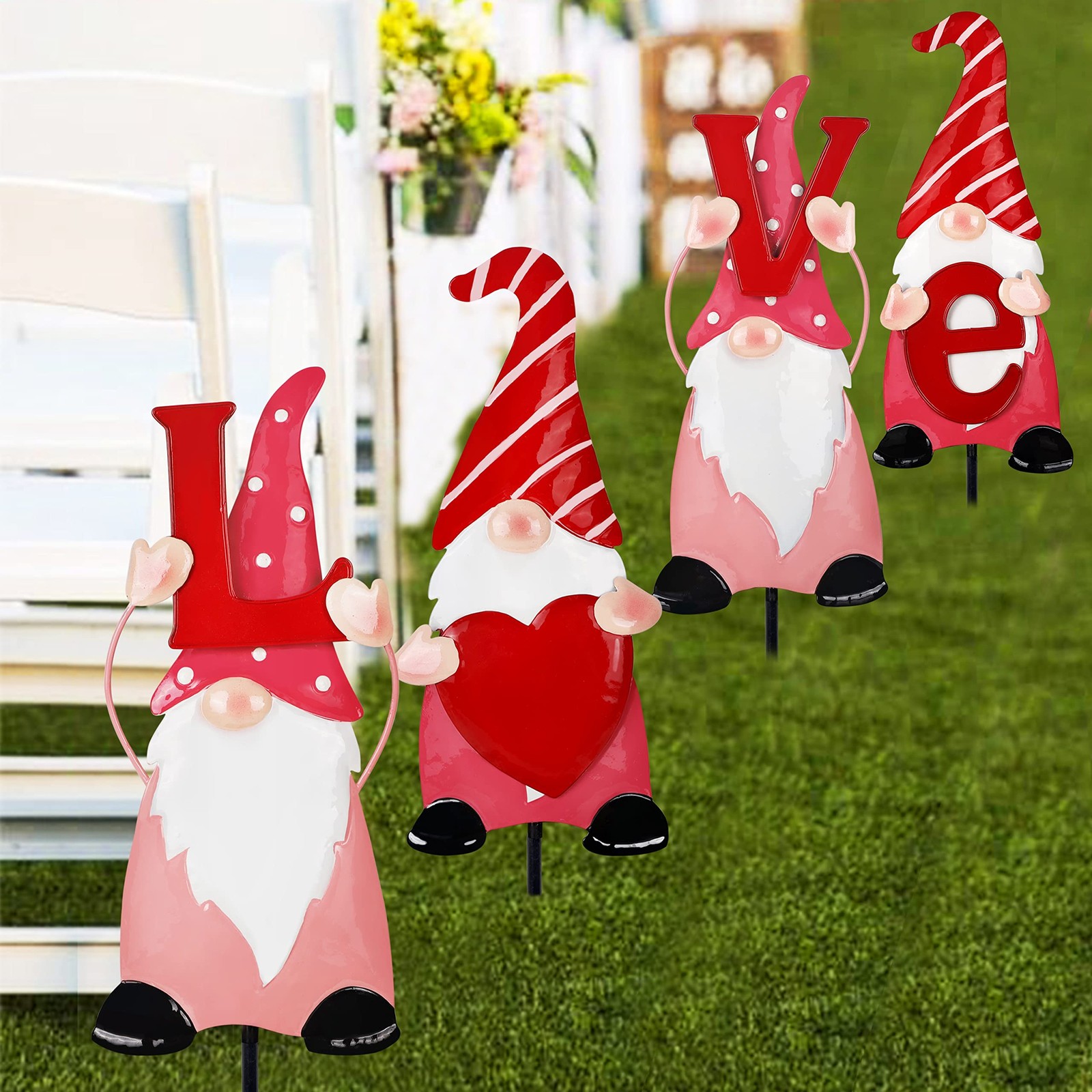Valentines Day Decorations, 4 Pcs Valentines Yard Signs, Metal Stakes Valenti…
