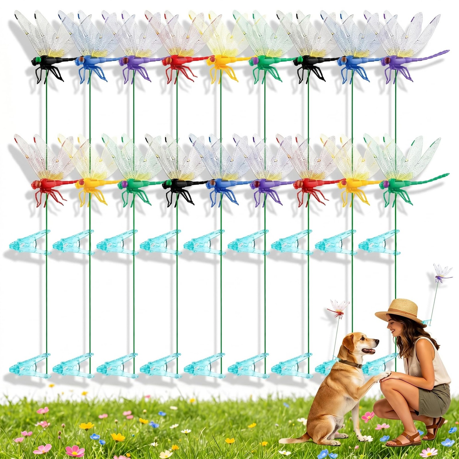 18 Pack Fake Dragonfly Yard Ornaments, 3D Patio Decoration Stakes