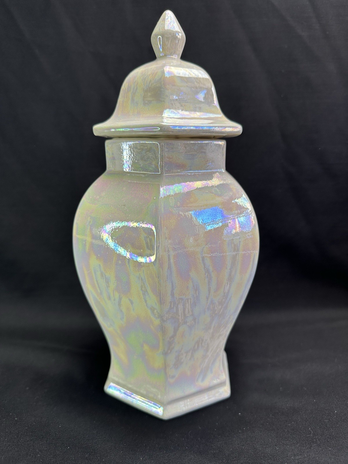 Medium Hex Shaped Ceramic Cremation Urn Mother of Pearl Opalescent