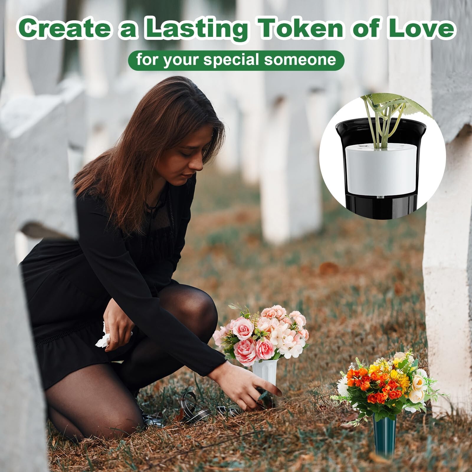 12 Pcs Cemetery Grave Vase Inserts Plastic Cemetery Flowers Holder Bracket wi…