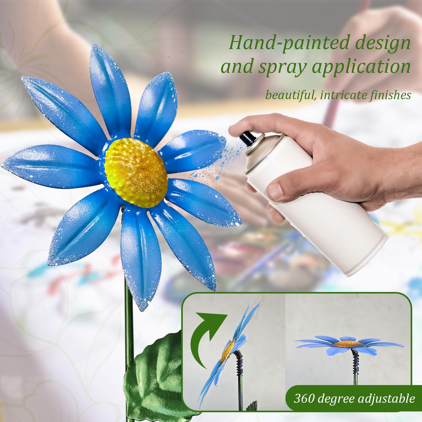 10 Pack 15.7″ Outdoor Flowers, Metal Yard Art, Metal Flowers for Outside, Gar…