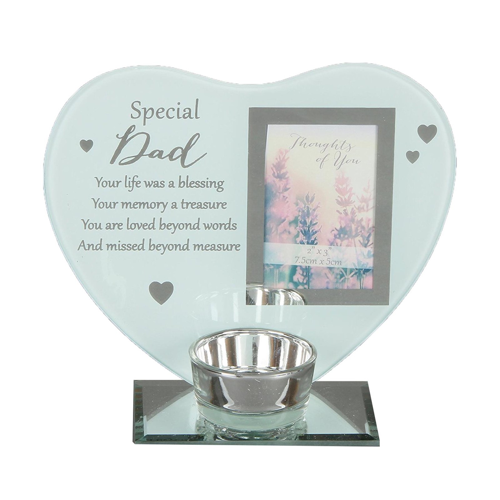 Glass Memorial Tea Light Candle Holder with Photo Frame – Dad